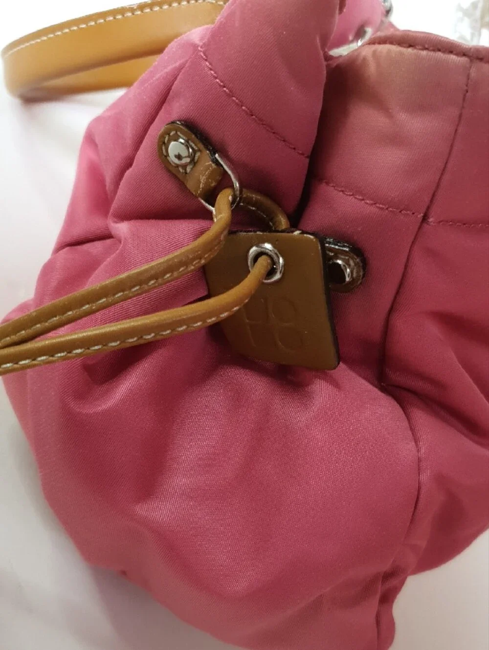Vintage Kate Spade Satin Pink Shoulder Tote with Tan Leather Trim